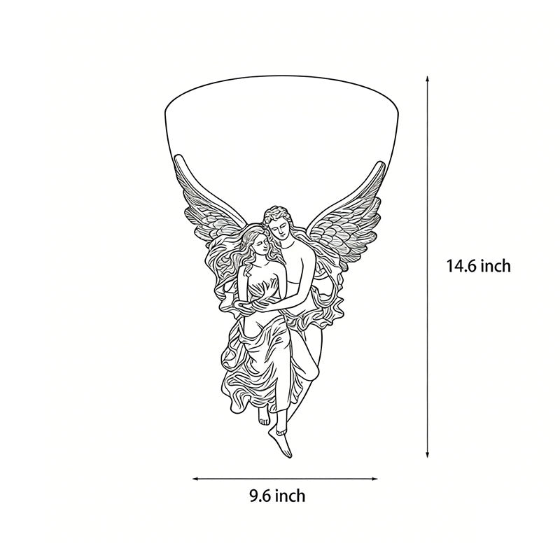 European angel wall sconce with detailed angel sculpture, displayed against a white background.