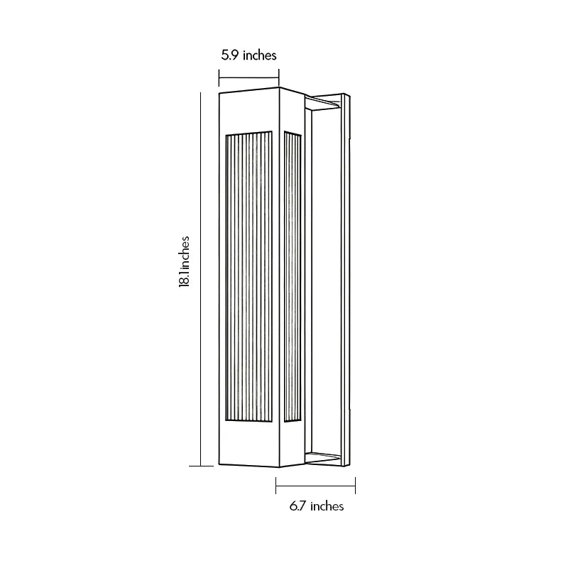 Exterior LED wall sconce lighting dimension drawing showing the fixture height, width, and wall projection.