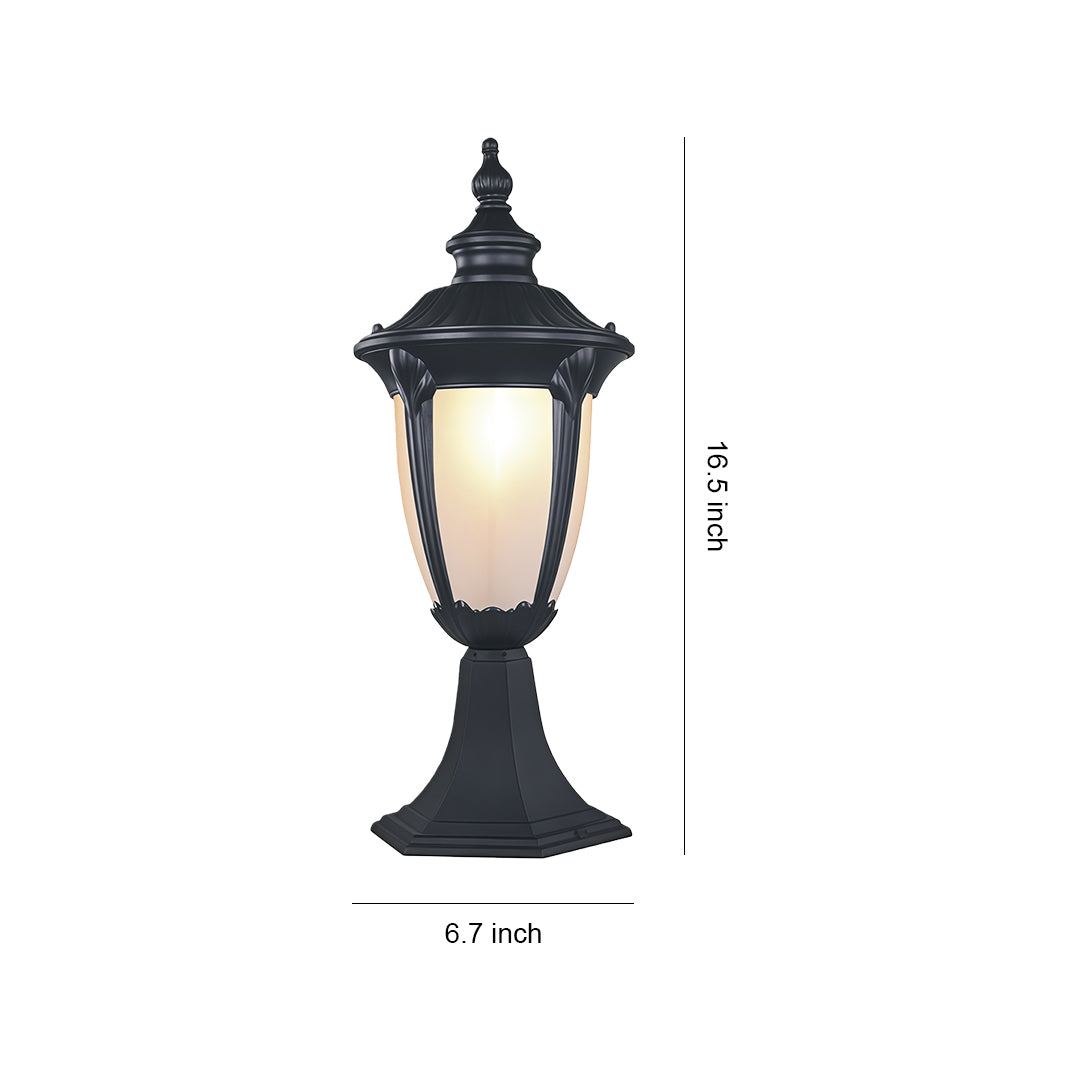 Exterior pillar light dimensions and installation guide, classic vintage outdoor design illustration