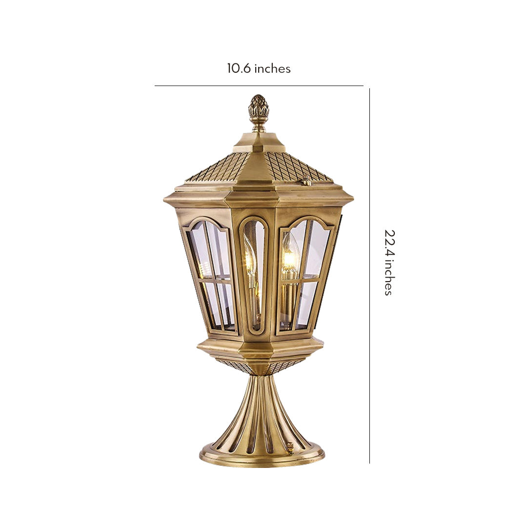 Technical diagram of exterior pillar mount lights, highlighting their classic and functional design.