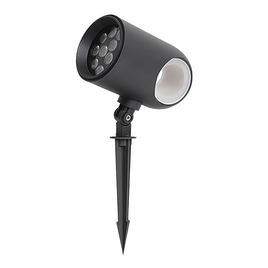 Slim adjustable exterior spotlight fixtures designed for precise outdoor illumination in gardens or pathways.