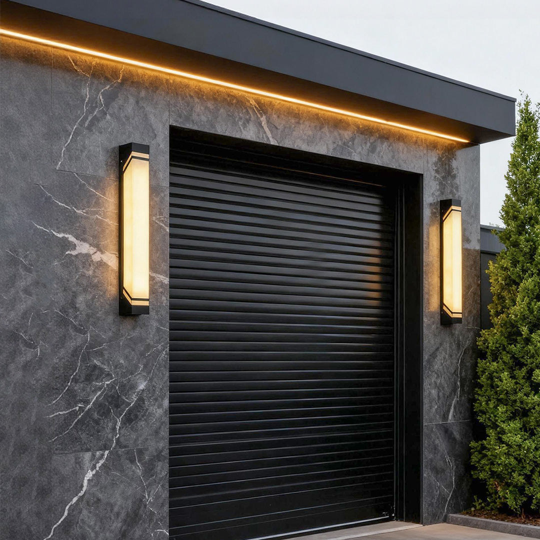 Exterior Wall Lights Black with Alabaster Stone Shade – Dazuma