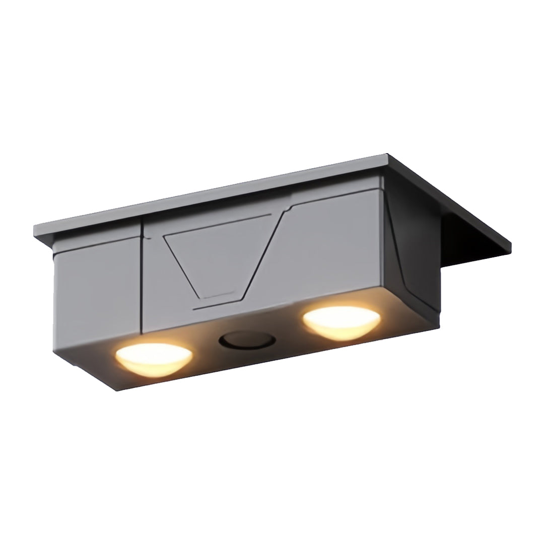 Wide-beam exterior wall wash lighting fixture featuring two recessed LED heads for uniform wall illumination.