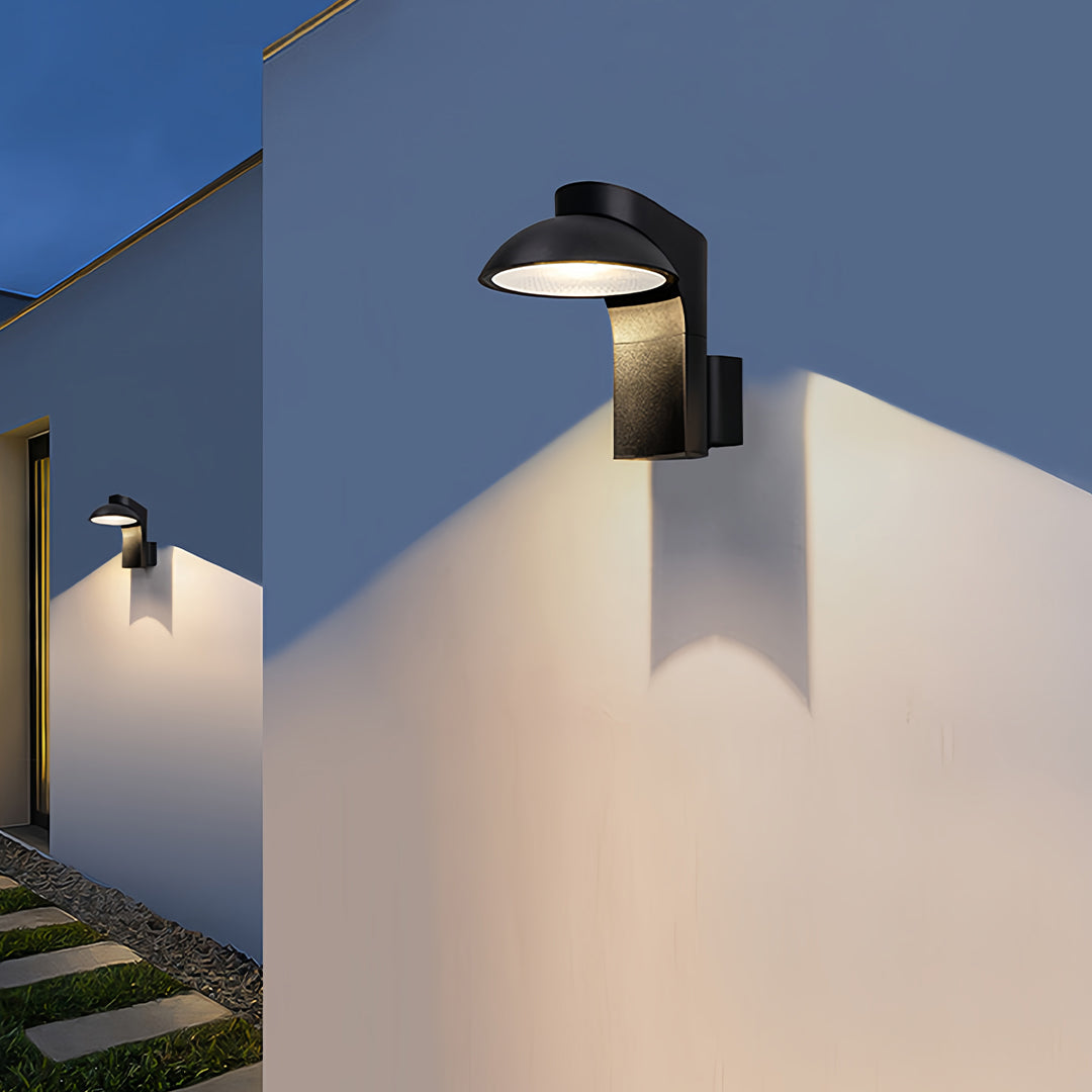Sleek extra large outdoor wall lights installed along a long exterior walkway.