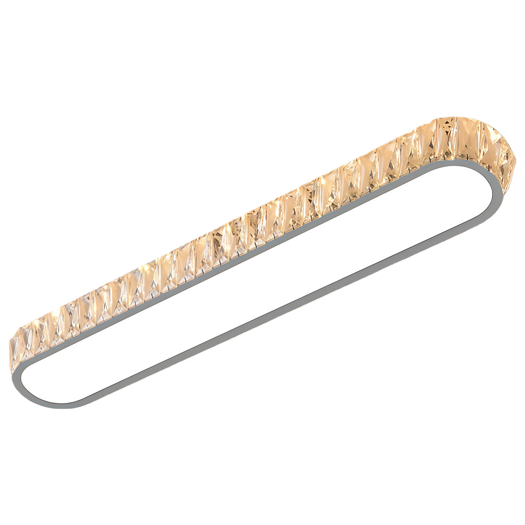 Extra-large oval LED flush mount light fixture featuring glass shade chandelier influence with premium crystal detailing.