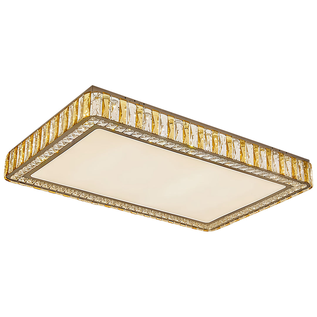 Extra-large rectangular LED flush mounted ceiling lights featuring glass shade chandelier design with premium gold and crystal.