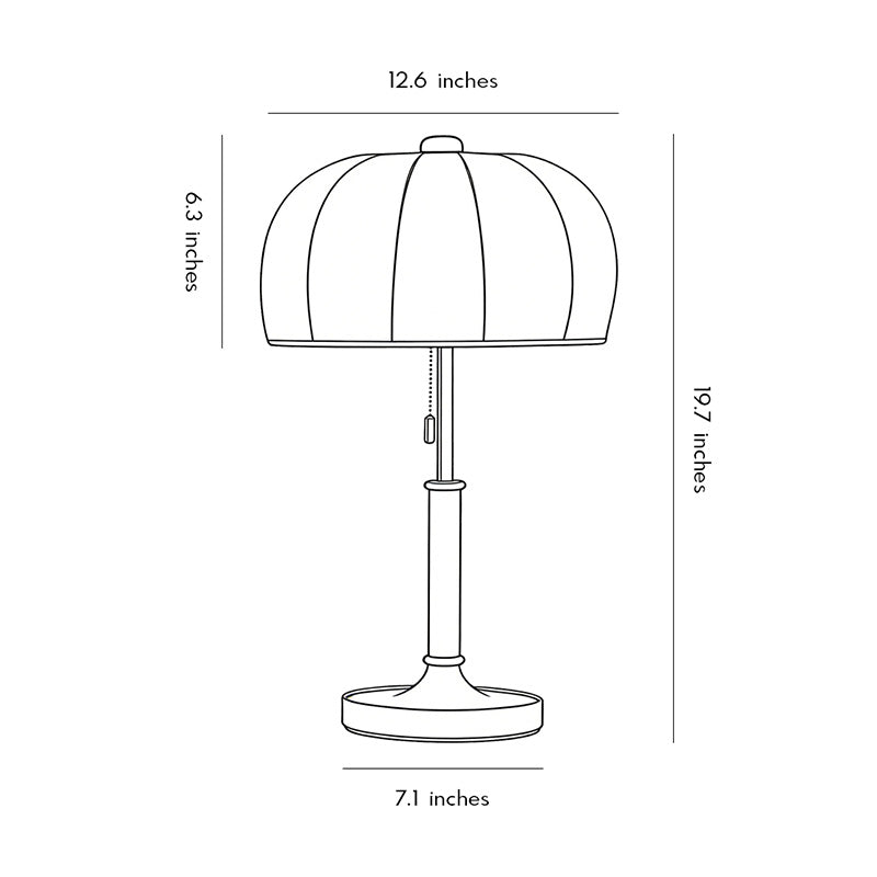 Technical diagram showing dimensions and structure of fabric table lamp models.