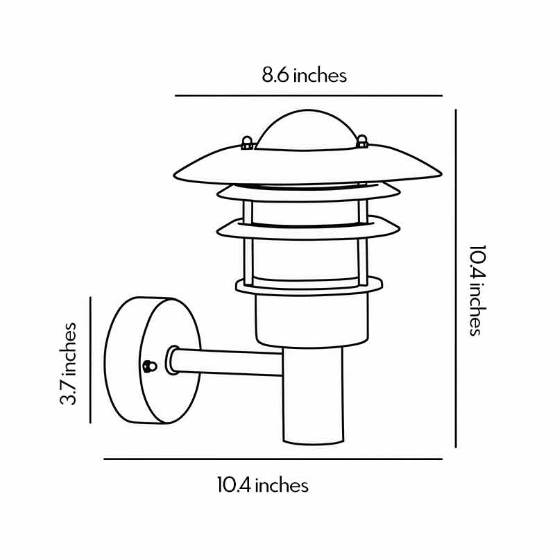 Technical diagram of farmhouse outdoor sconce showing dimensions and installation details.