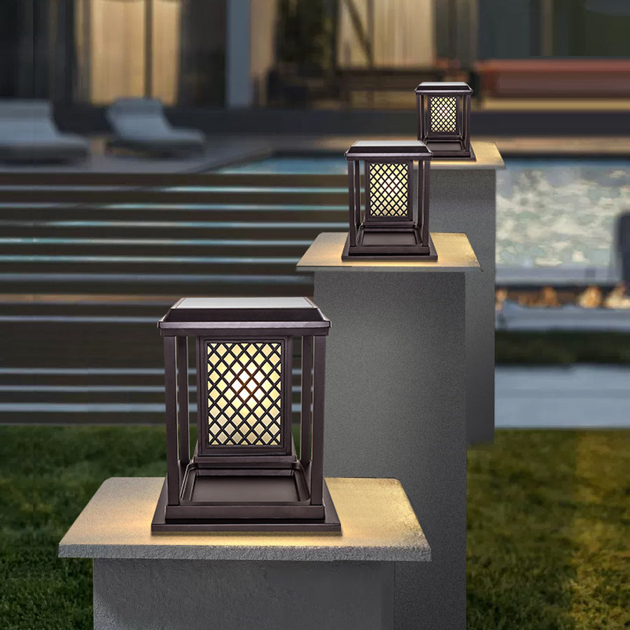 Detail shot of precision-engineered lamp mounting system with dark bronze finish