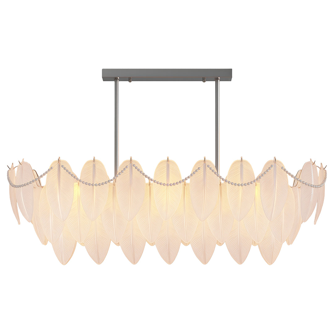 Modern luxury chandeliers above circular dining table in luxurious contemporary interior