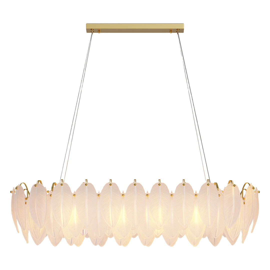 Modern luxury chandeliers above contemporary dining table with upholstered chairs