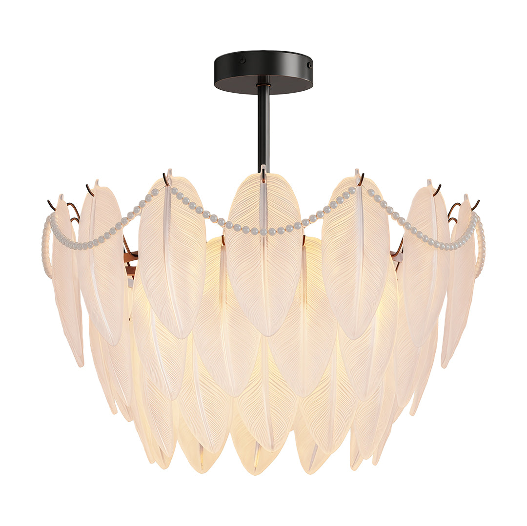 Modern luxury chandeliers creating serene ambiance in minimalist bedroom with neutral tones