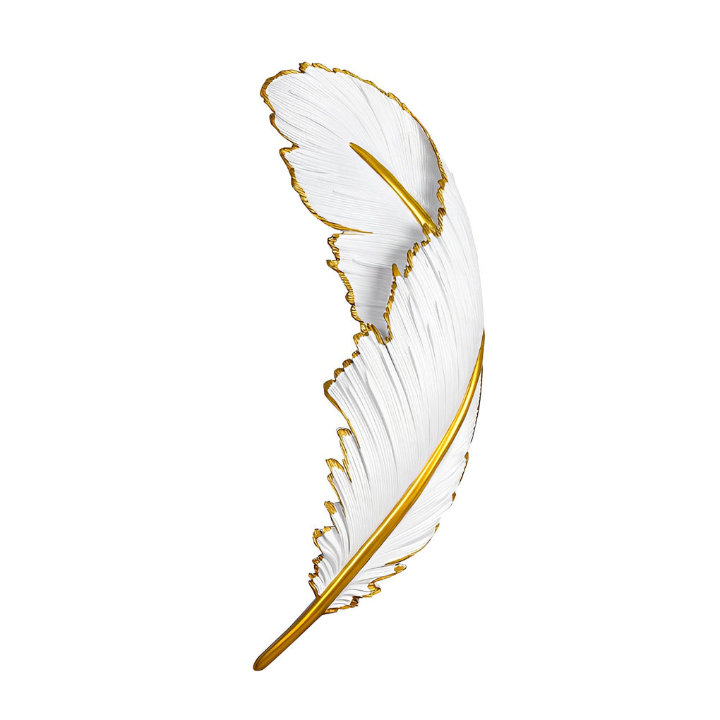 Feather LED wall lamp with a modern design, providing warm light in a bedroom.