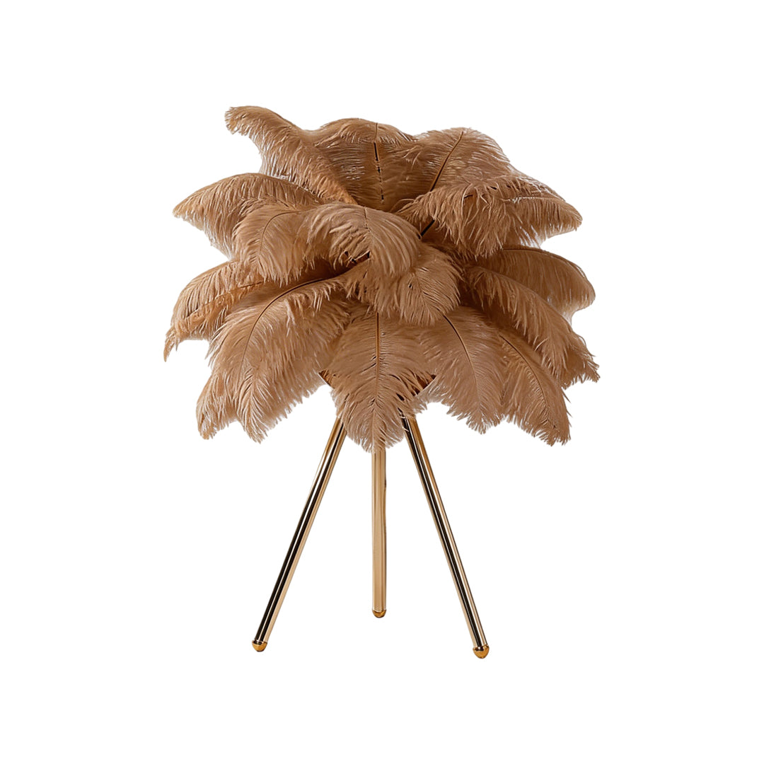 Feather table lamp with a grey feather design, providing ambient lighting.