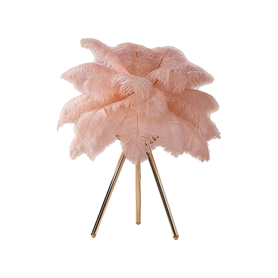 Feather table lamp with a teal feather design, enhancing a stylish room.