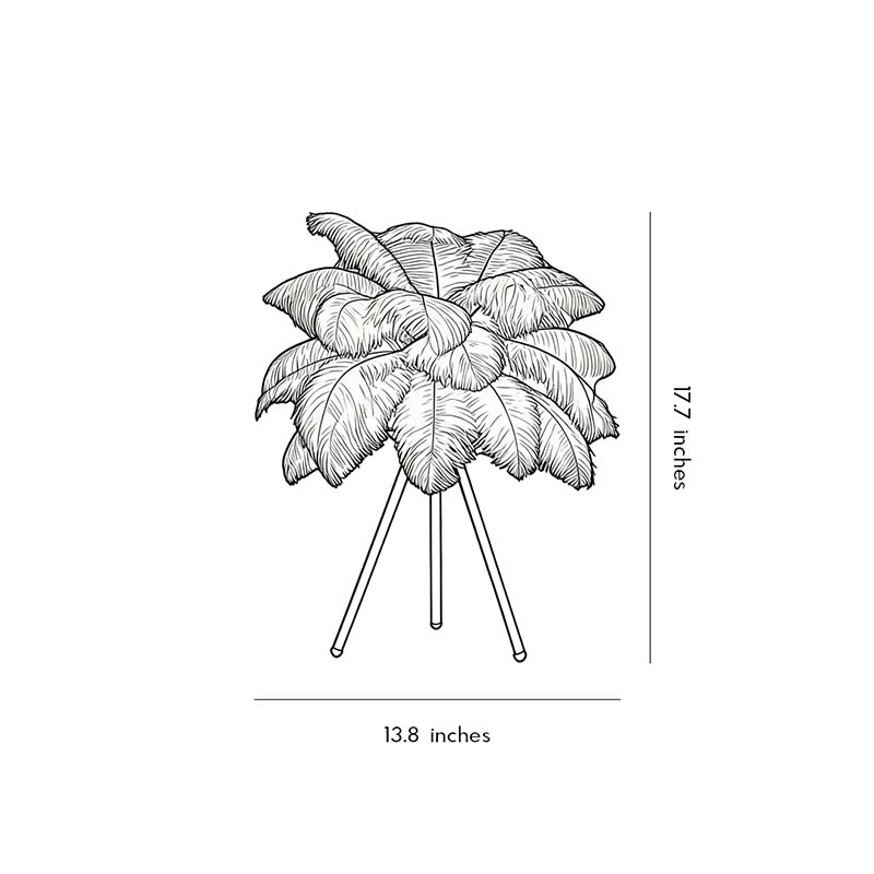 Technical diagram of feather table lamp showing dimensions and structure.