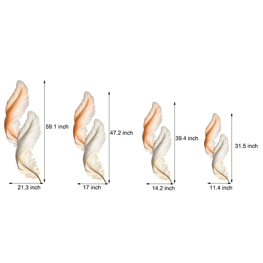 Feather wall decor light dimension diagram illustrating multiple size options for wall installation planning.