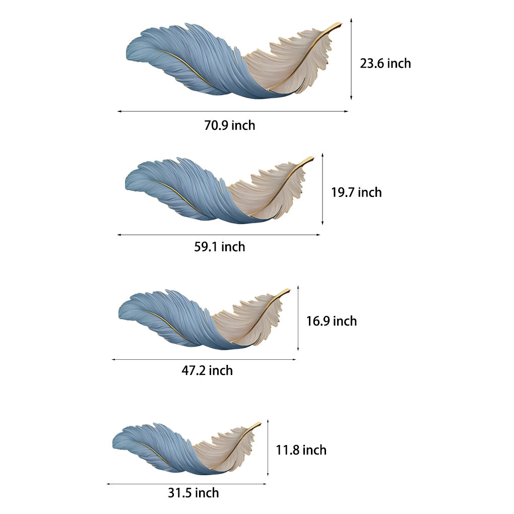 Feather wall lamp size and dimension chart showing multiple length options