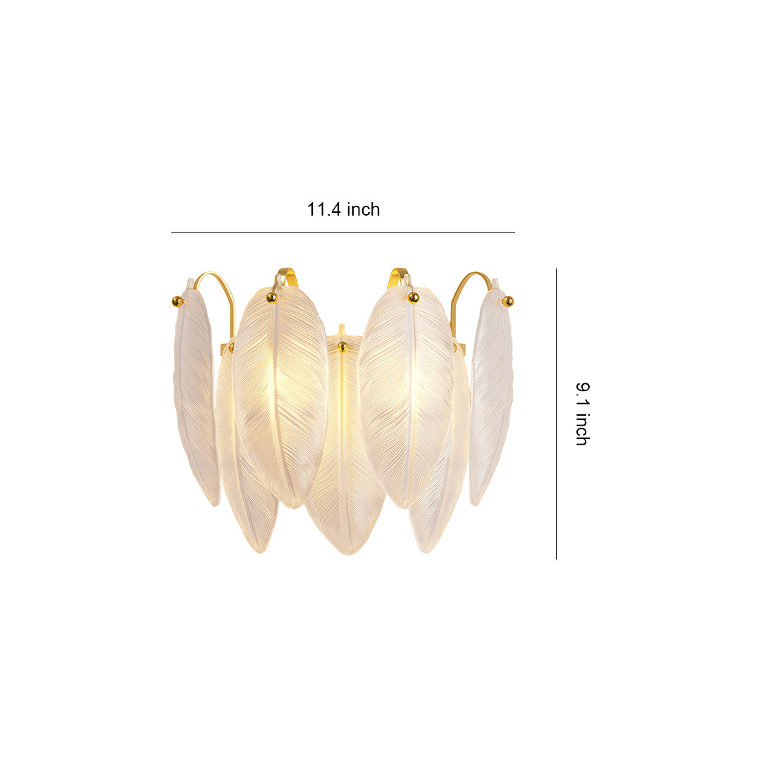 Feather wall light technical specification diagram showing dimensions and mounting details