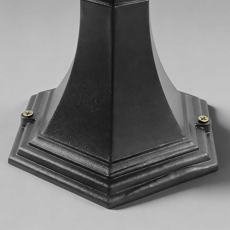 Fence pillar lights close-up highlighting the black pedestal base and mounting screws.