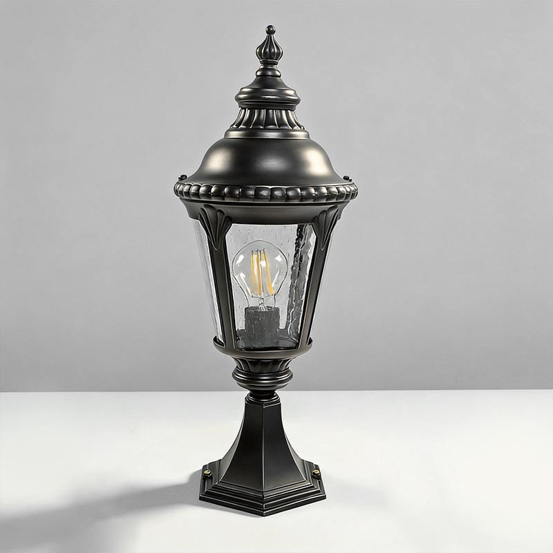Fence pillar lights product image showing a traditional black lantern design on a white background.