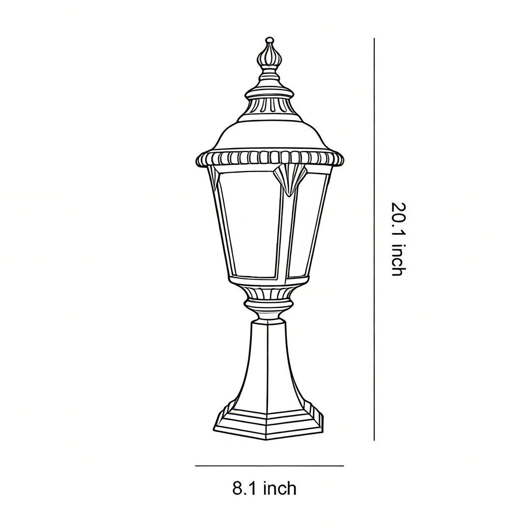 Fence pillar lights dimension drawing showing the overall height and width measurements of the fixture.