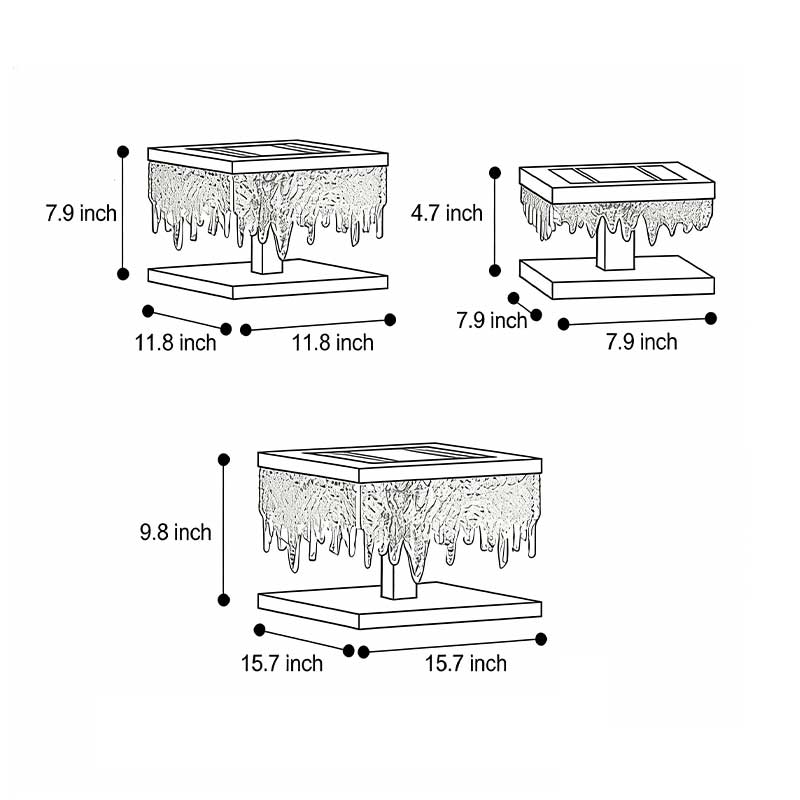 Line drawing of fence pillar lights dimensions, providing installation specifications.