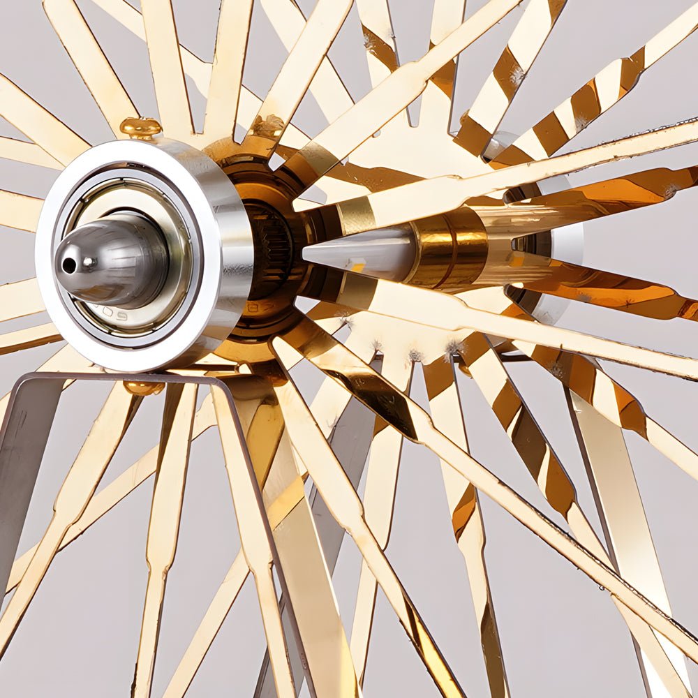Ferris wheel lights in gold, front view of the whimsical design.