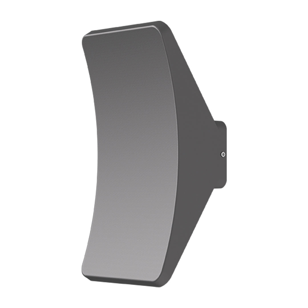 Sleek gray geometric wall light with angular design and modern architectural styling