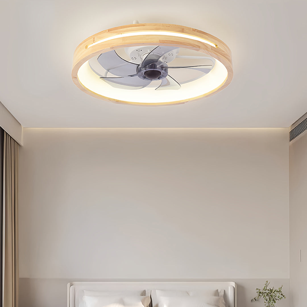 Five blade ceiling fan with light, suitable for bedroom.