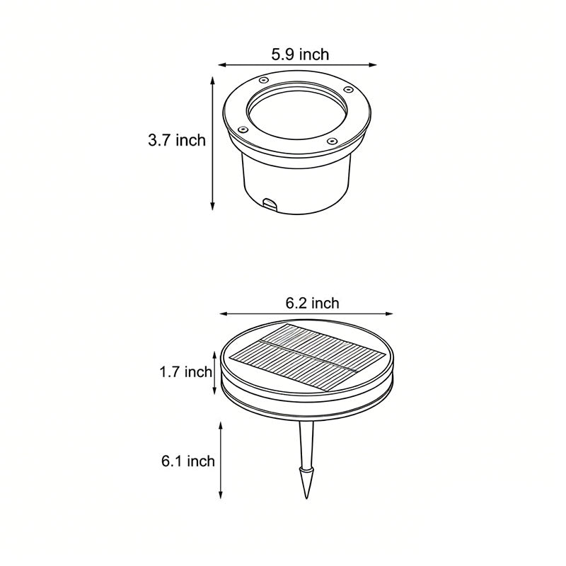 Line drawing of flat garden lights dimensions, providing installation specifications.
