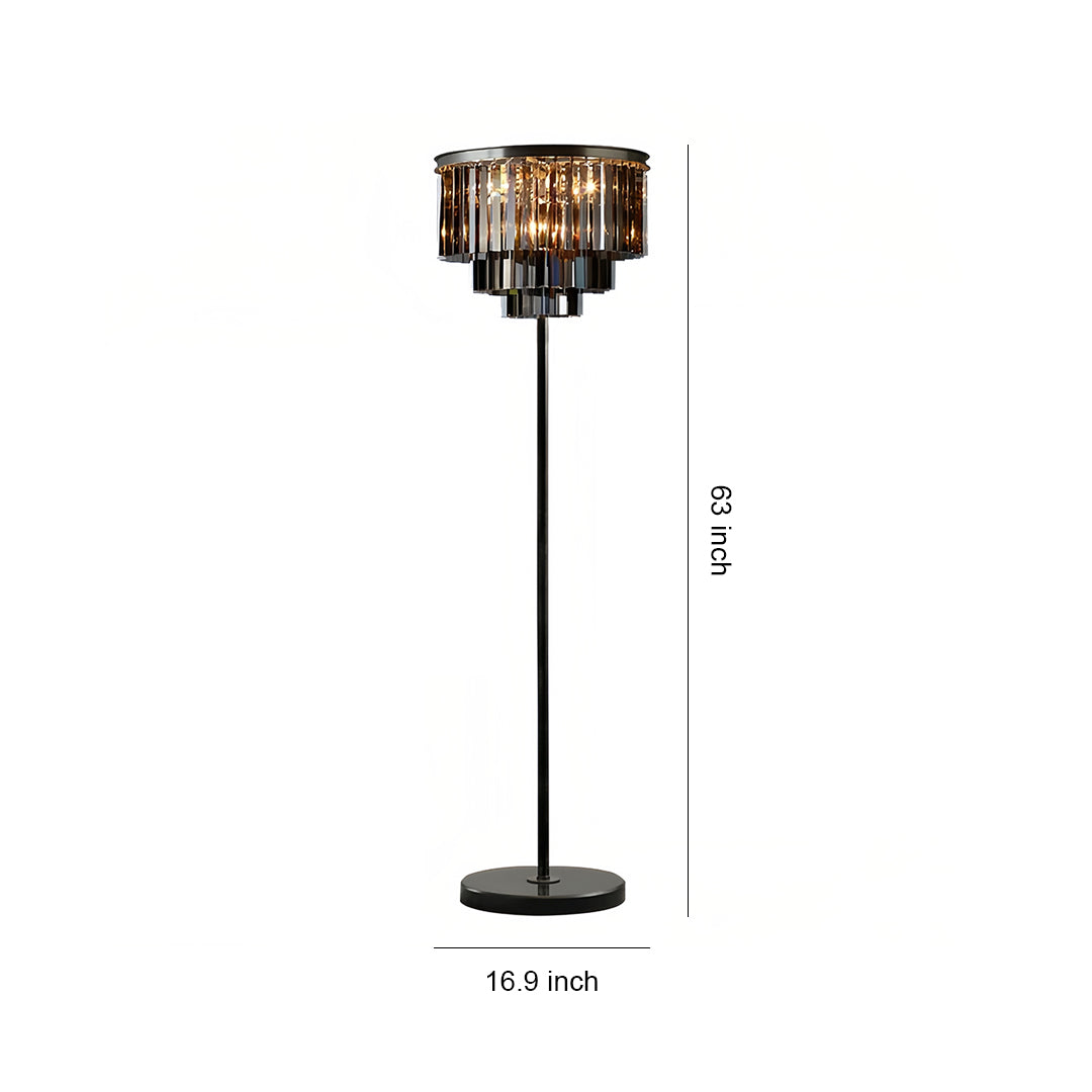 Floor crystal lamp dimensions and installation guide, elegant black stand with crystal shades