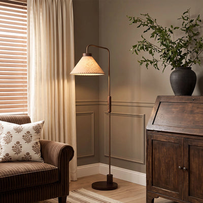 Floor Decorative Lamps Vintage Walnut-Tone Fabric Lamp