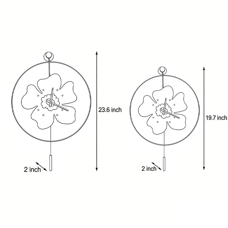 Technical dimension drawing of the floral wall clock with light in inches.