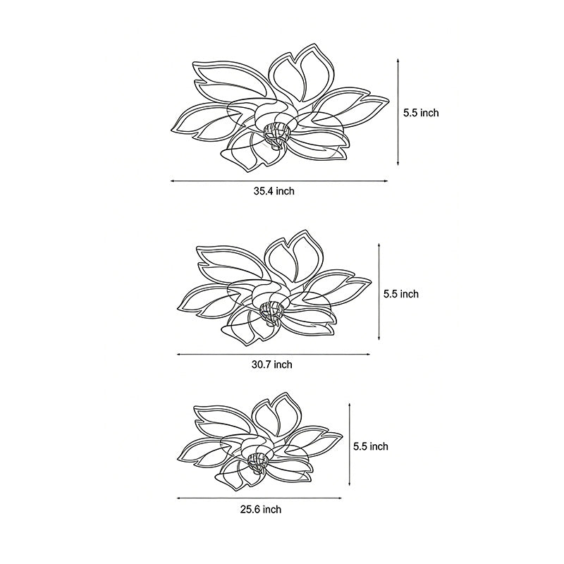 Line drawing of flower ceiling fan with light dimensions, providing installation specifications.