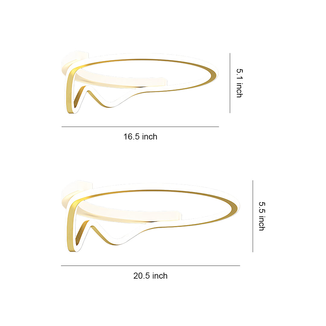 Modern ceiling light with flower petal design, dimensions and installation guide illustration
