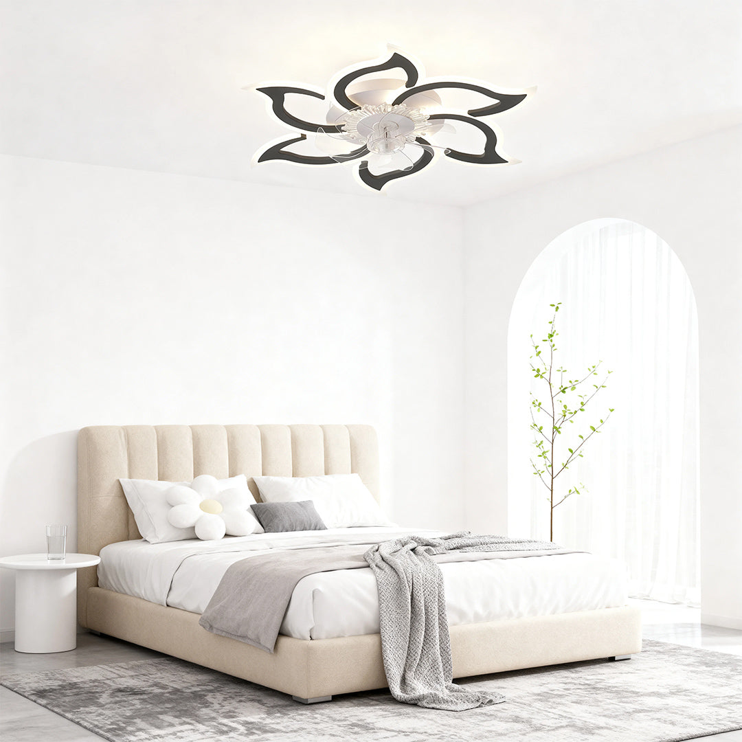 Elegant flower petal ceiling light with fan, contemporary lighting for cozy bedrooms X2