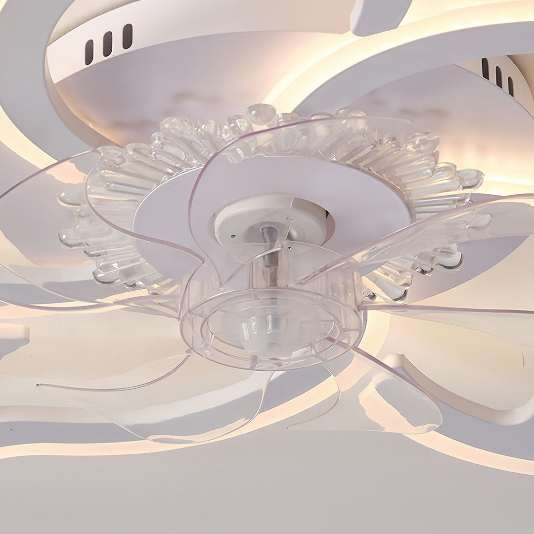 Modern flower petal ceiling light with fan, detailed view of the elegant design X7