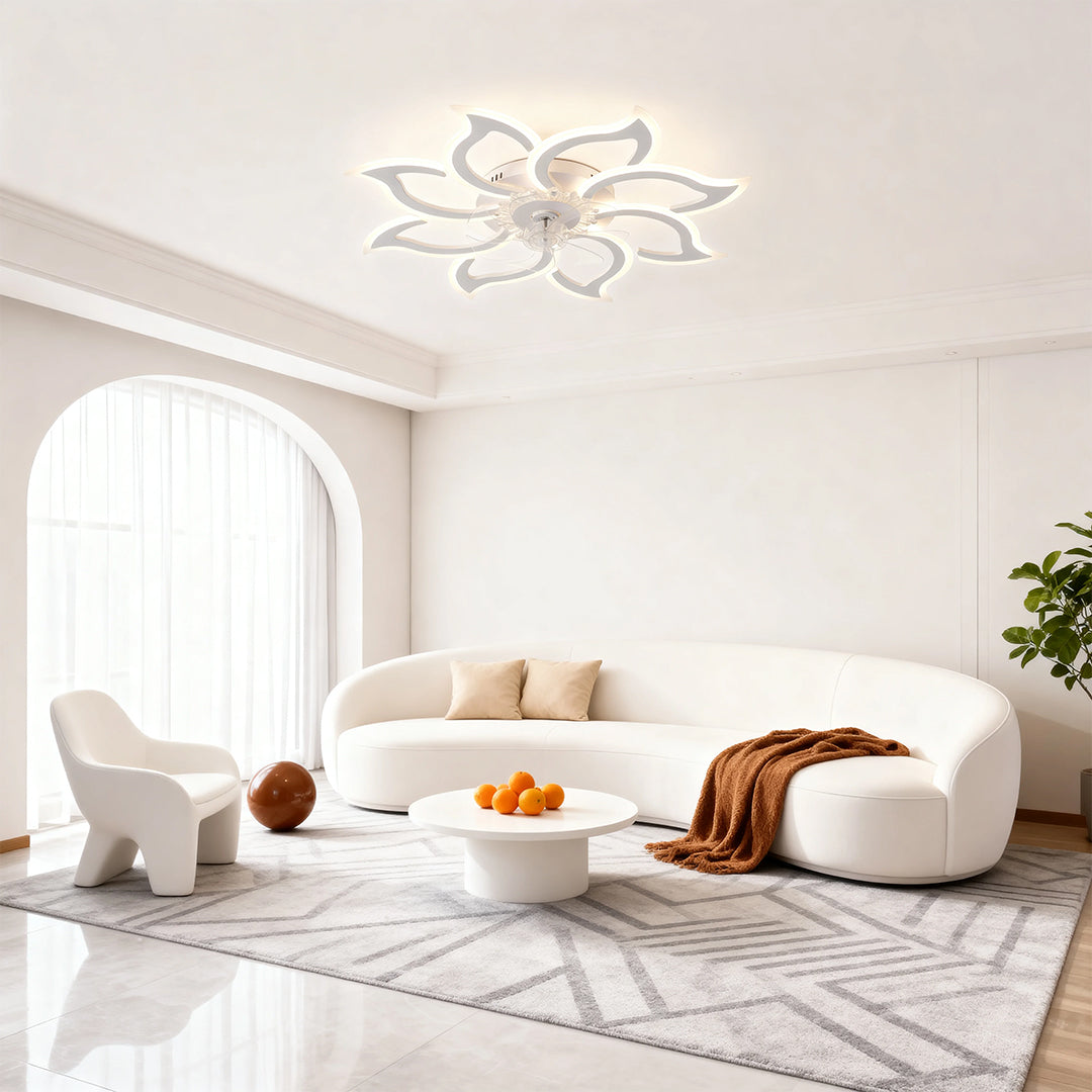 White flower petal ceiling light with fan, modern lighting fixture for living rooms X3