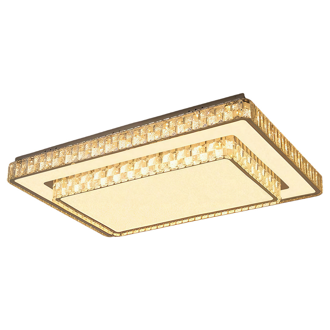 Flush mount ceiling LED light brightening a stylish living room with warm tone.