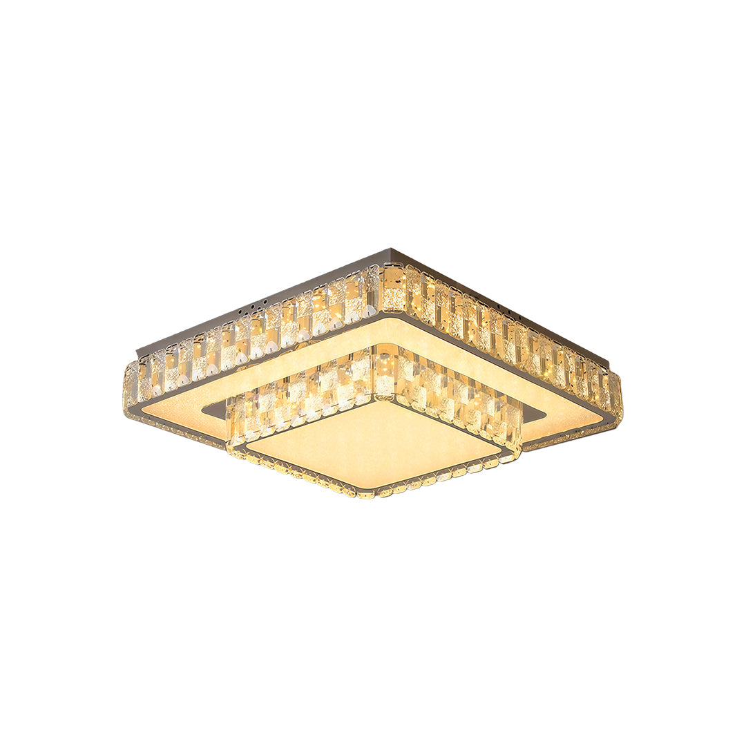 Square crystal flush mount ceiling LED light in contemporary design.