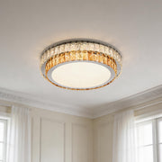 Elegant flush mount ceiling light modern with a double crystal ring in amber and silver tones.