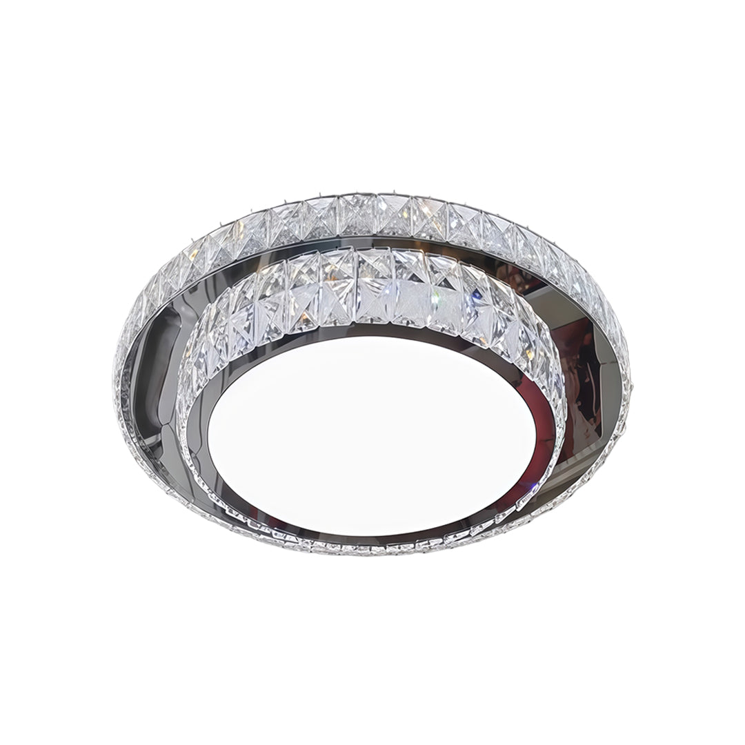 Illuminate your space with a flush mount crystal light fixture, featuring a sparkling halo ring for elegant, modern ceiling lighting.