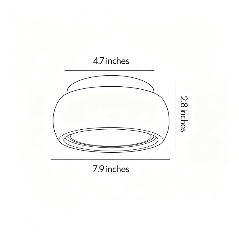 Flush mount entry light dimension drawing showing fixture diameter and overall height.
