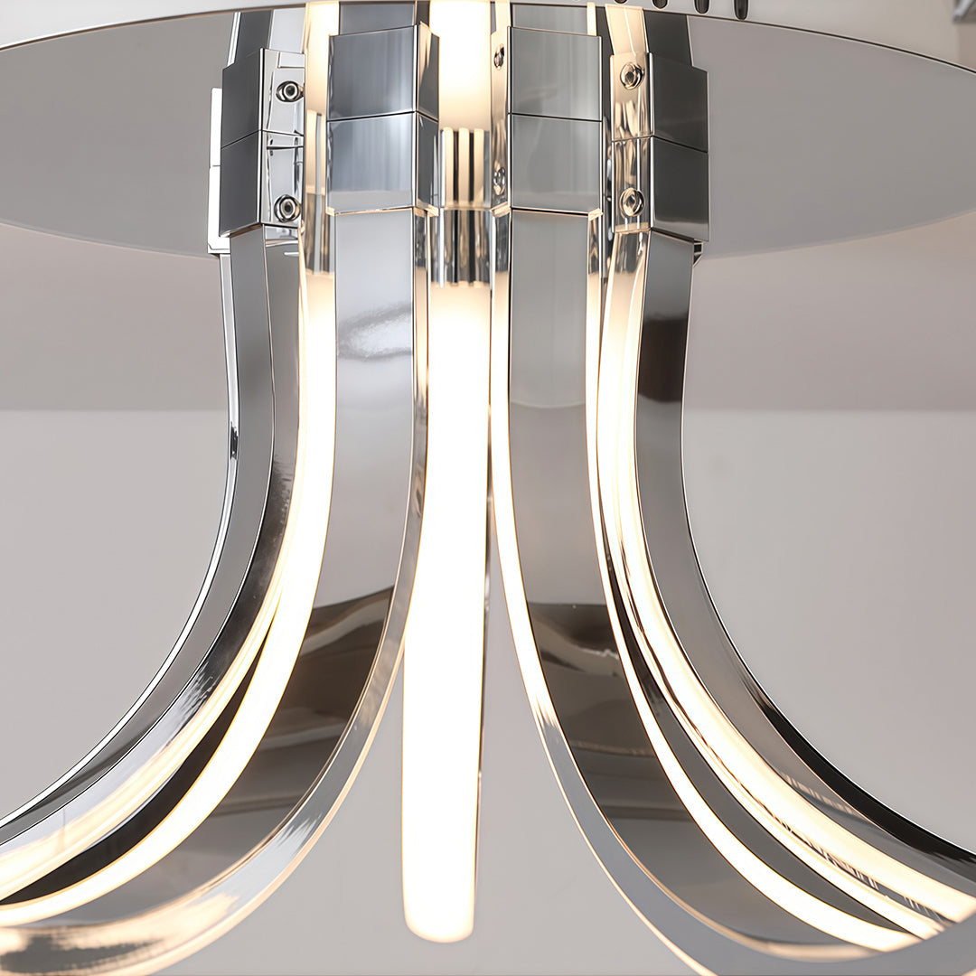Modern luxury chandeliers style flush mount led lighting close-up showing chrome and LED detail