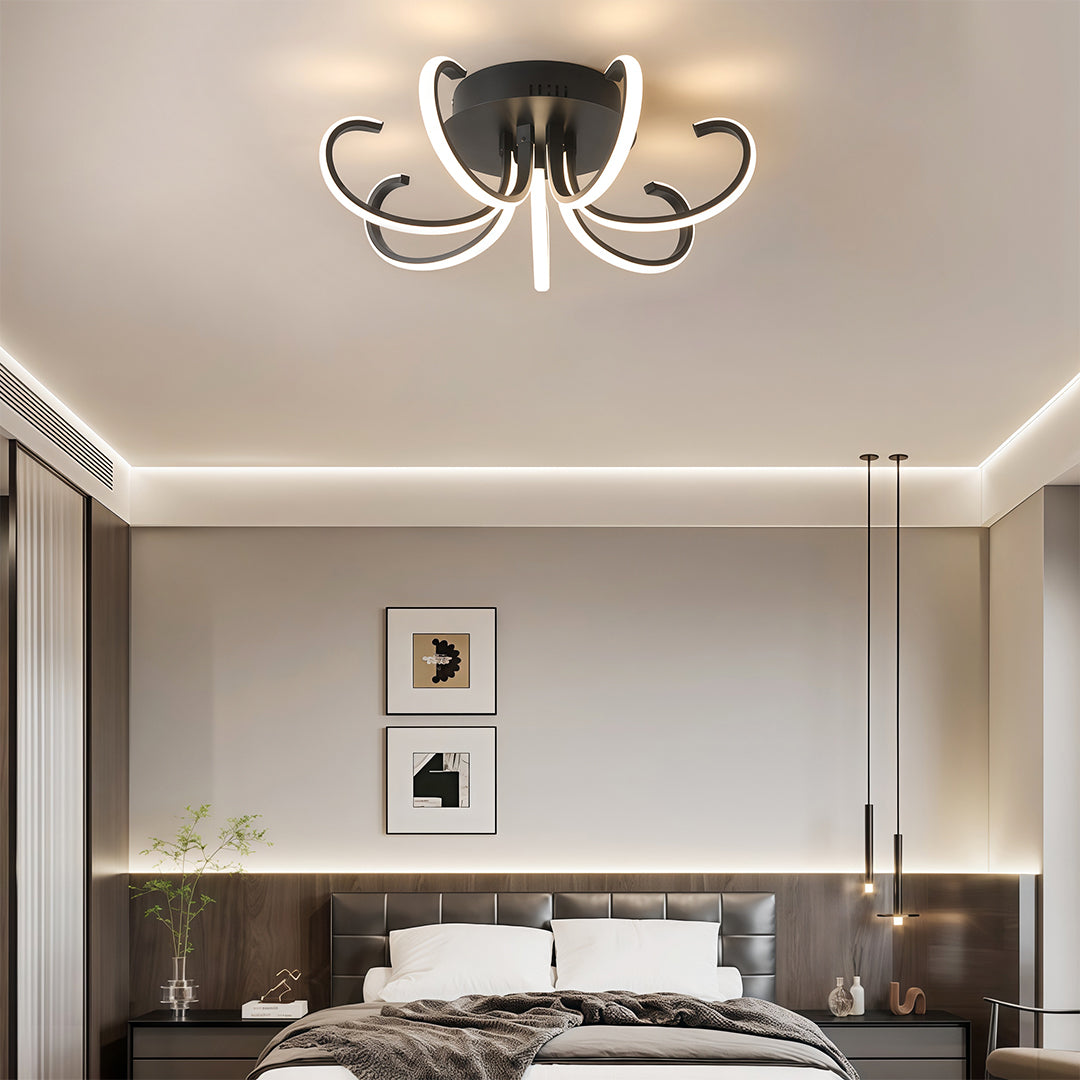 Modern luxury chandeliers inspired flush mount led lighting in contemporary bedroom suite