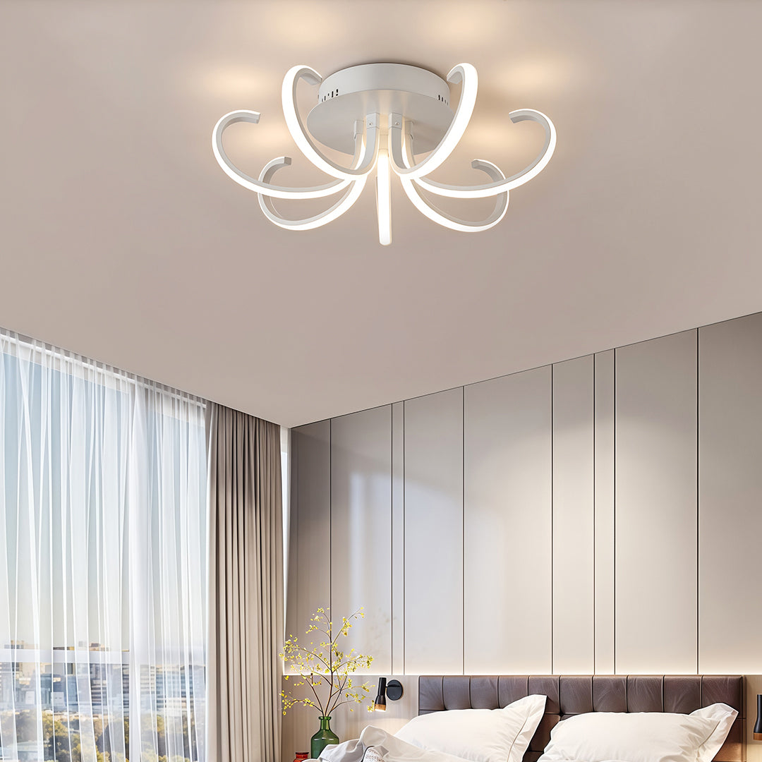 Modern luxury chandeliers inspired flush mount led lighting illuminating contemporary bedroom