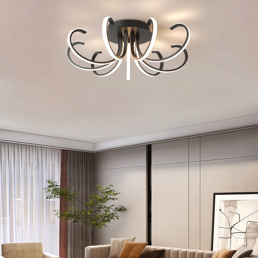 Modern luxury chandeliers style flush mount led lighting above dining area with artwork