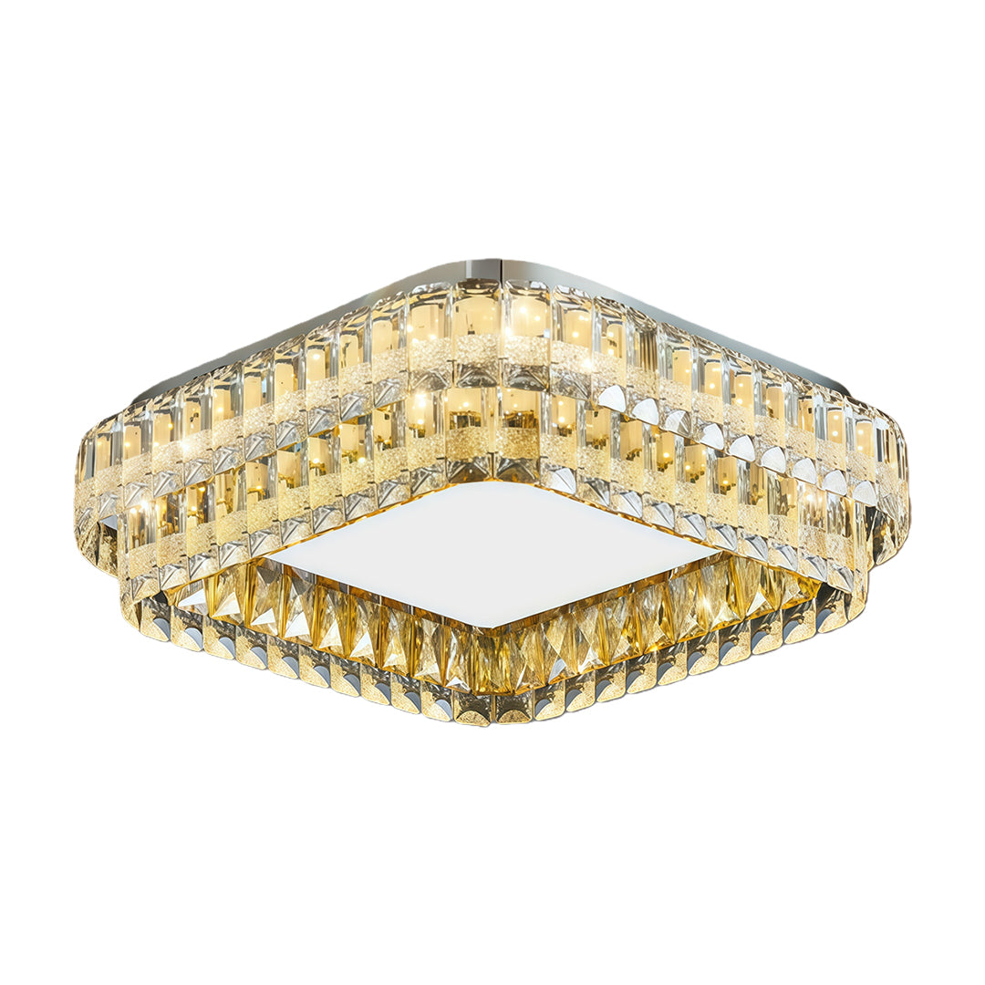 Brighten your room with flush mount modern light, offering atmospheric luxury crystal accents that provide both beauty and functional lighting.