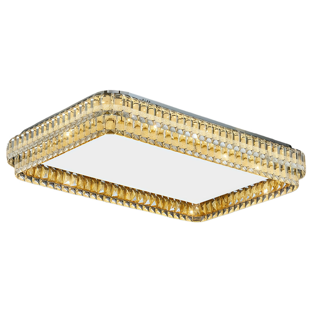 Create a luxurious atmosphere with flush mount modern light, showcasing a crystal design for stylish and ambient ceiling lighting.